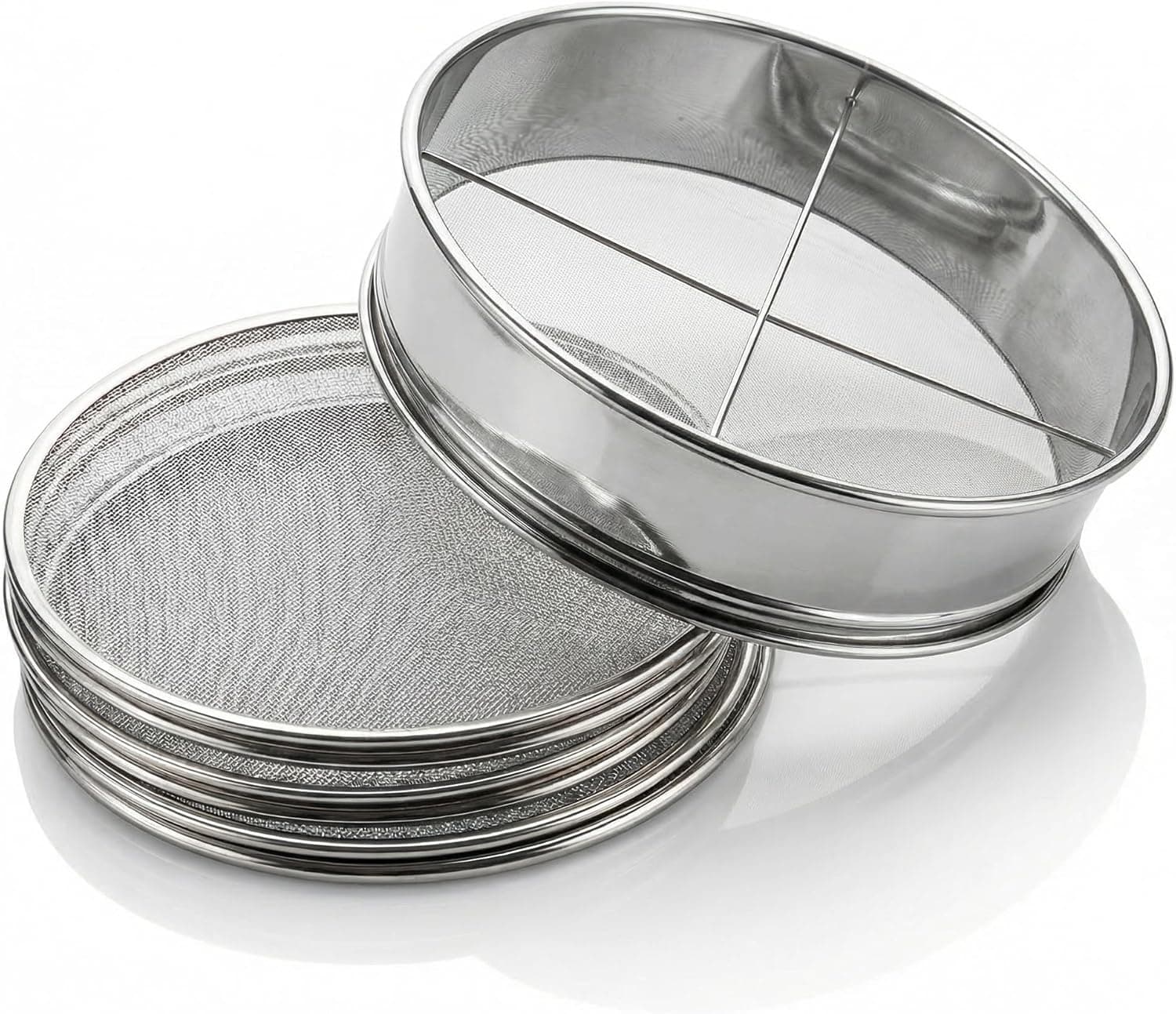4pc Soil Sieve Set, 12 Inch Diameter - Stainless Steel Frame with Three Interchangeable Sieves for Bonsai