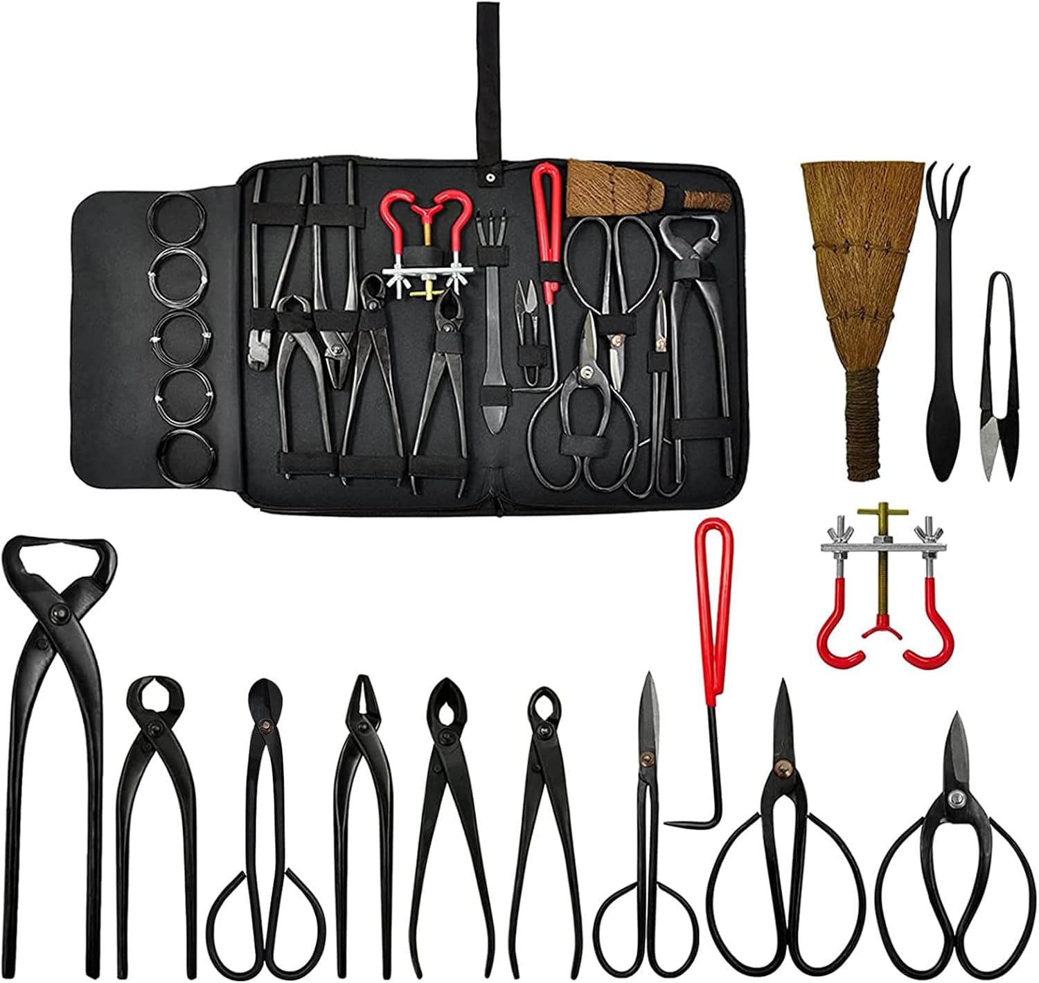 Voilamart 14 Piece Bonsai Tools Kit with Case, Carbon Steel Scissor Cutter Shear Set