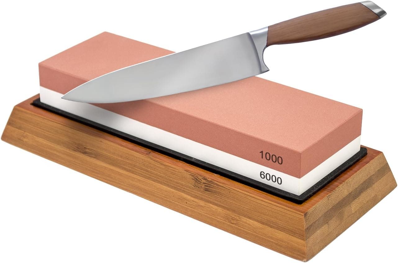 Sorbus Knife Sharpening Stone 1000/6000 Grit Professional Grade Double-Sided Whetstone with Bamboo Base