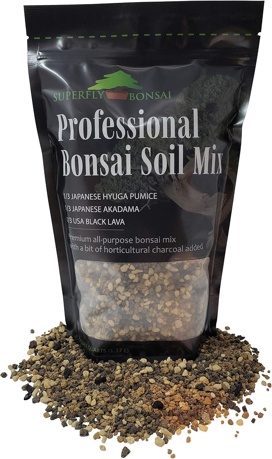 Bonsai Soil Mix - Premium Professional All Purpose Sifted Ready to Use Blend - Akadama, Black Lava, Pumice & Charcoal (1.25 Quart)