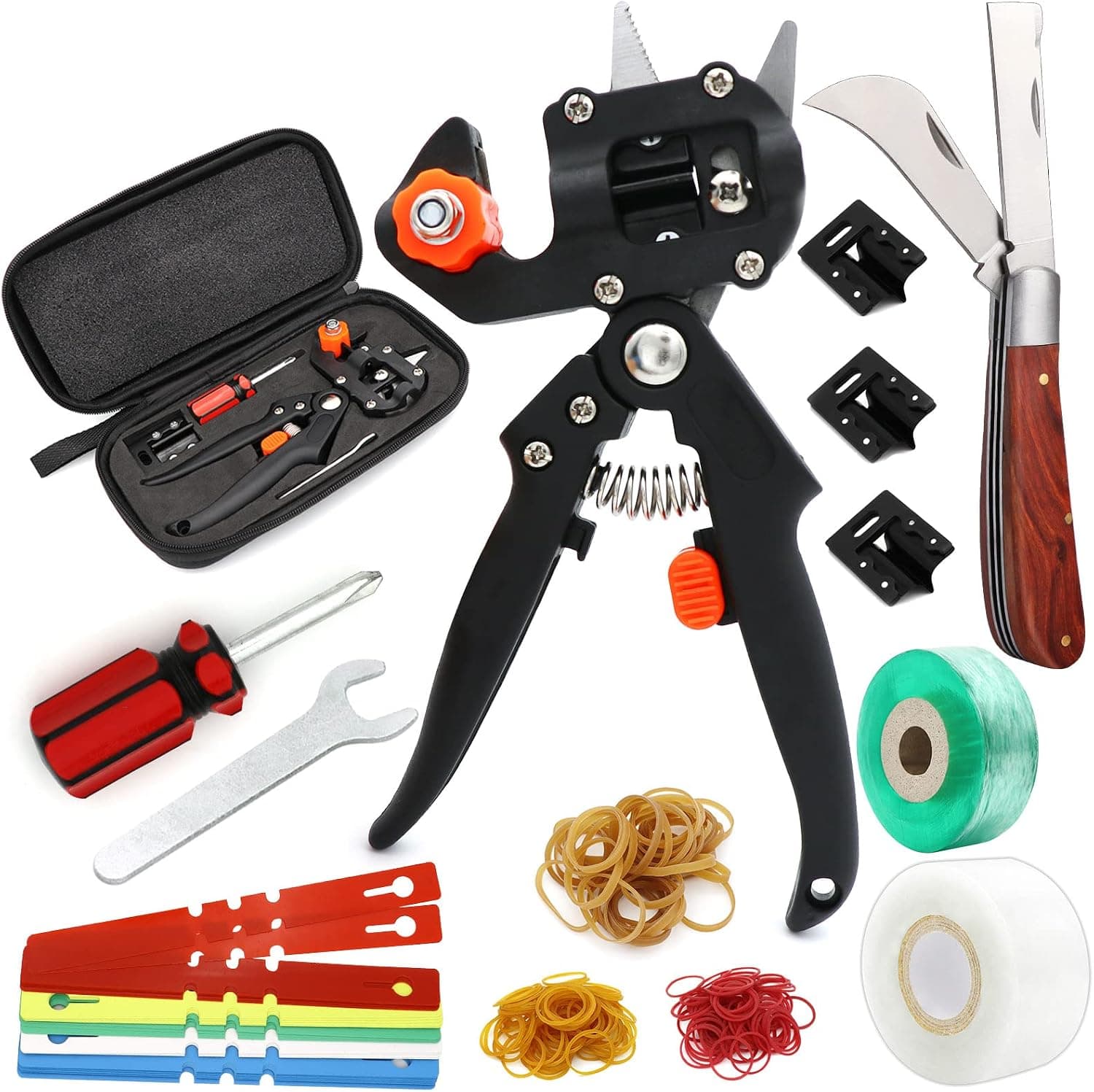 ZALALOVA 2 in 1 Garden Grafting Tool Kits, Pruning Tools Including Grafting Knife, Replacement Blades, Grafting Tapes, Rubber Bands and Labels