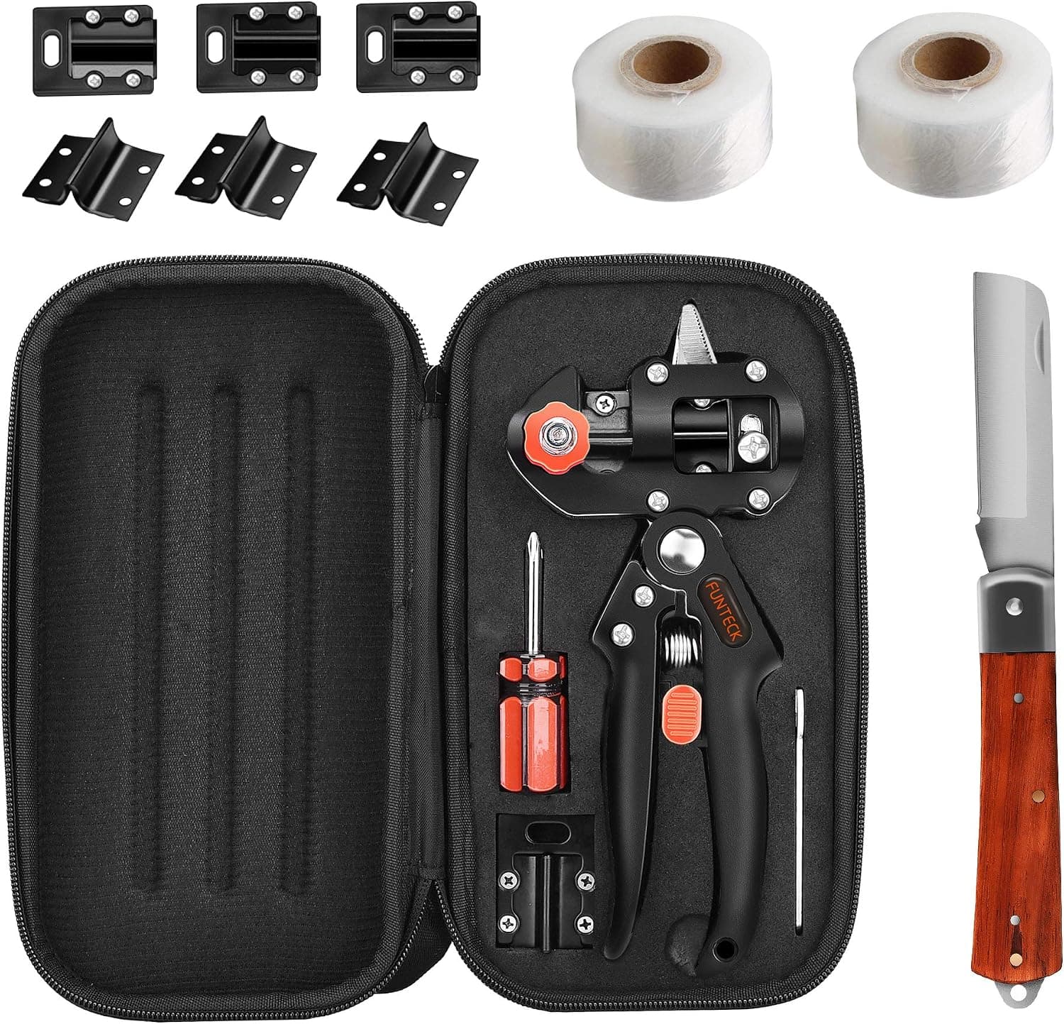 FUNTECK 2-in-1 Grafting Tools Pruner Kit, V-Graft Omega-Graft and U-Graft, Including Grafting Tapes, Grafting Knife and Replacement Blades