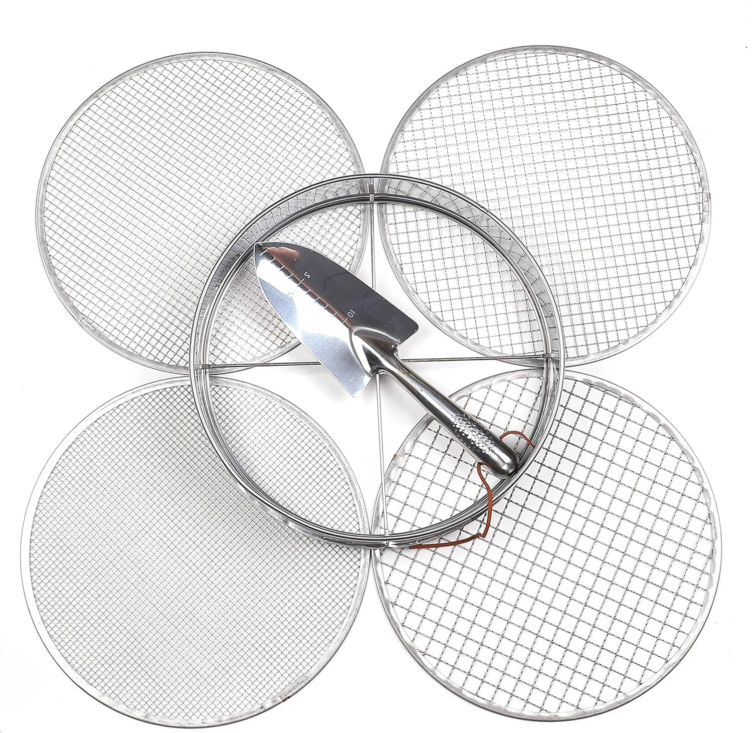 Practicool Garden Potting Mix Sieve - Stainless Steel Riddle with 4 Interchangeable Filter Mesh Sizes and Spade
