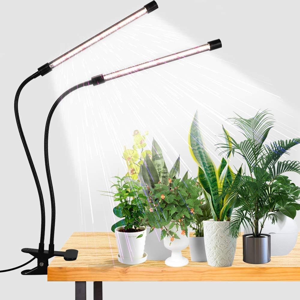 GooingTop LED Grow Light, 6000K Full Spectrum Clip Plant Growing Lamp, 5-Level Dimmable, Auto Timer