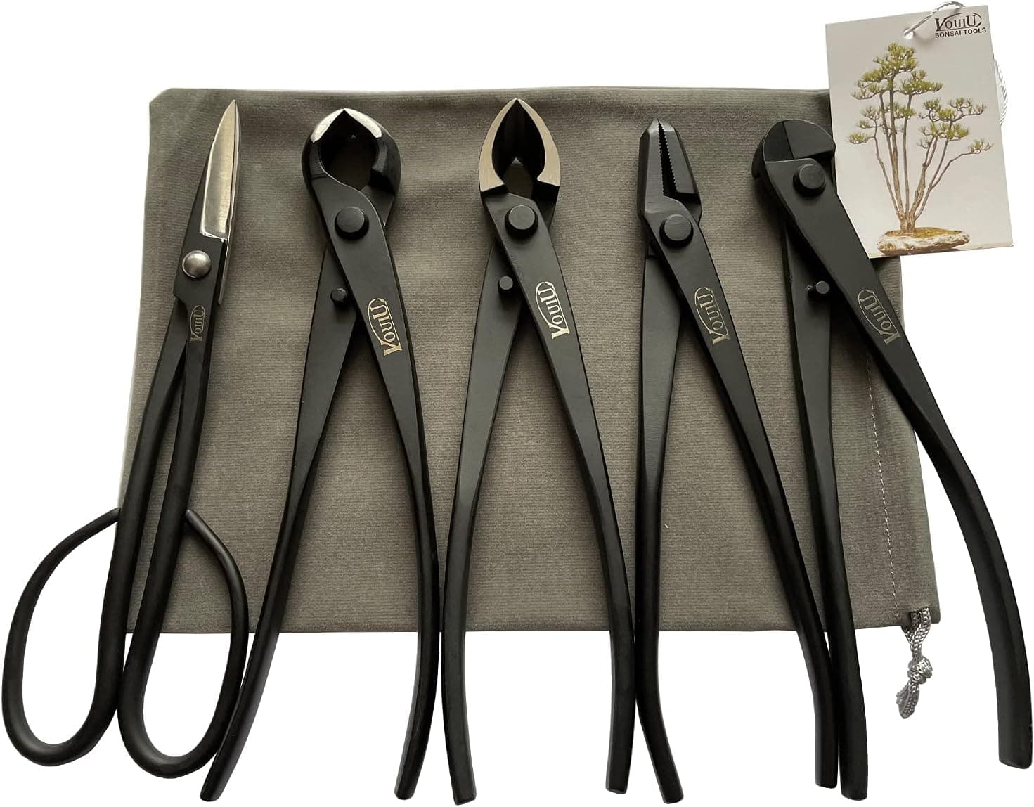 VOUIU 5-Piece Bonsai Tool Set, Knob Cutter, Concave Cutter, Wire Cutter, Jin Pliers, Bonsai Scissors