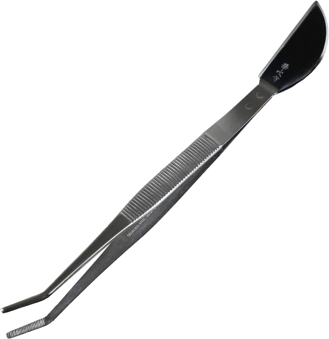 Wazakura Bonsai Curved Tip Tweezer with Spatula Made in Japan 8-1/4in (210mm) Stainless Steel