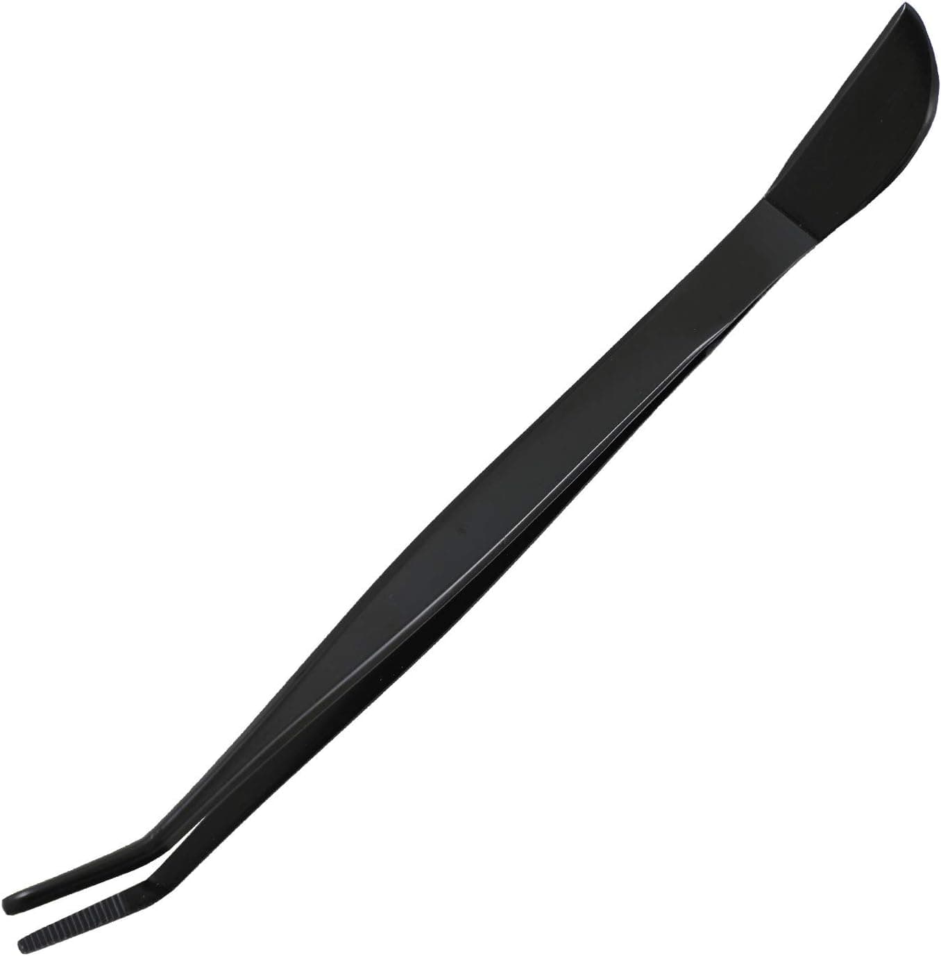Wazakura Bonsai Curved Tip Tweezer with Spatula Made in Japan 8.6in (220mm) Stainless Steel Black Coated