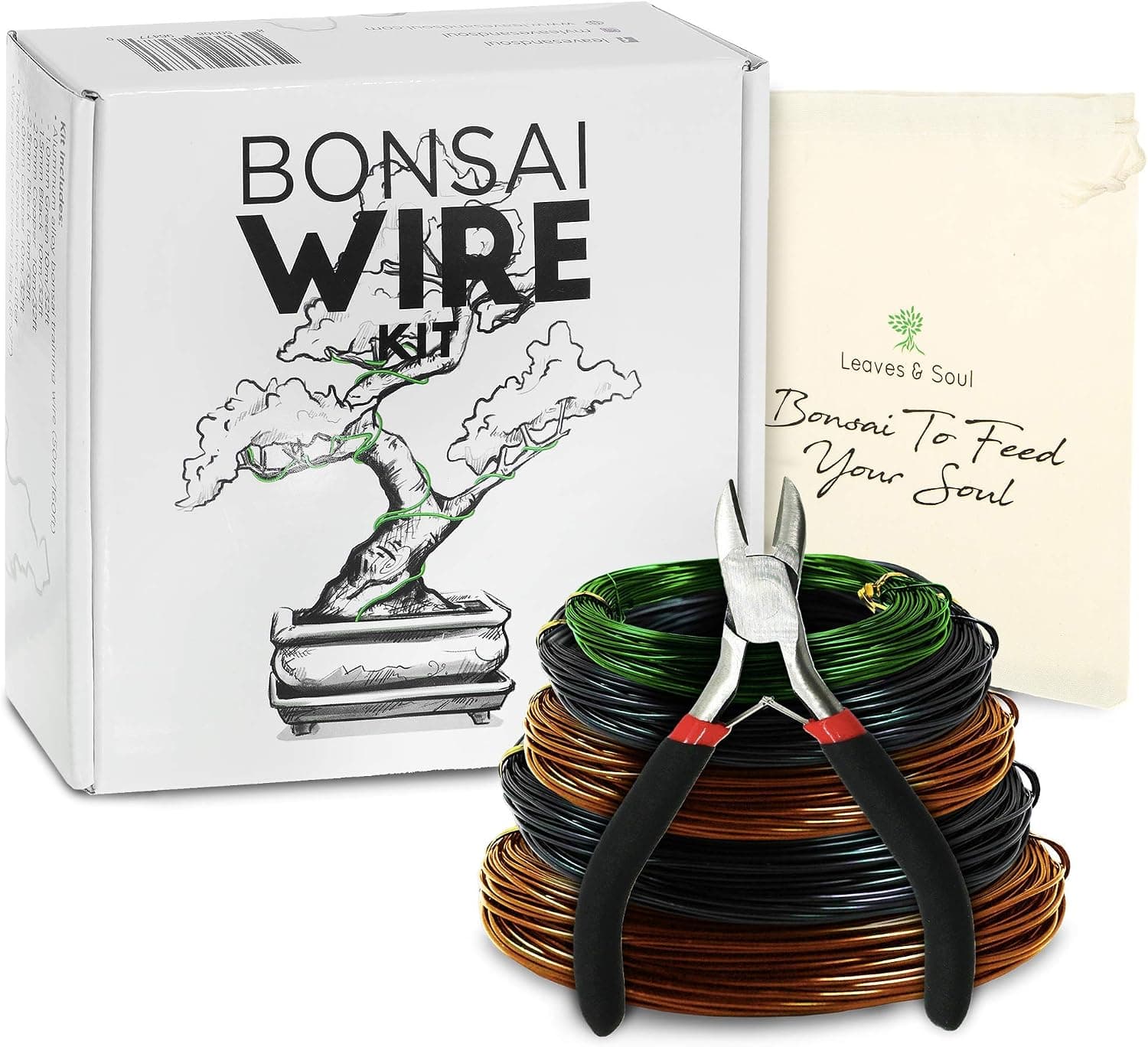 Leaves and Soul Tree Training Wire Kit - 5 Rolls Aluminum Alloy Bonsai Wire 160ft with Cutter and Canvas Bag