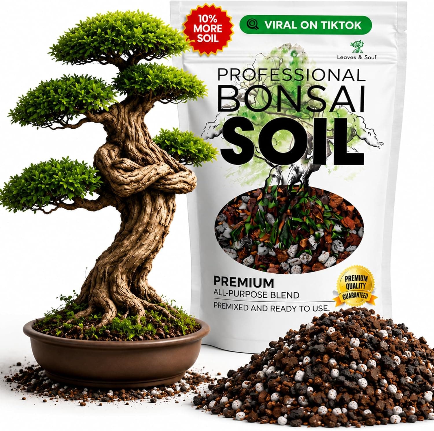 Professional Bonsai Soil Mix Ready to Use, 2.2 Quarts, Fast Draining Blend of Lava, Limestone, Pearock, Calcined Clay and Pinebark