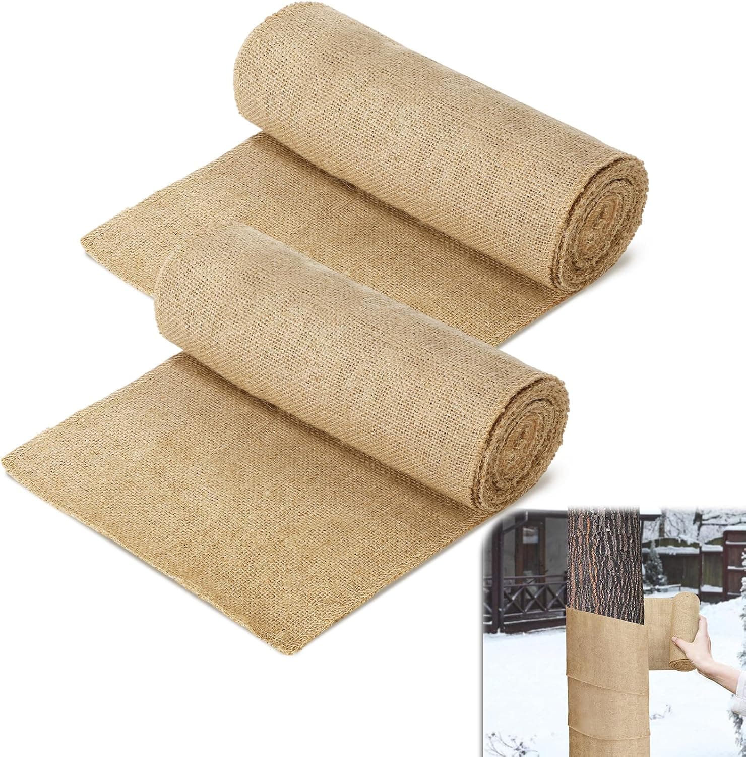 ANPHSIN Natural Burlap Tree Wraps - 7.8in x 9.8ft Winter Burlap Rolls, Tree Trunk Guard Wrap, 2 Rolls