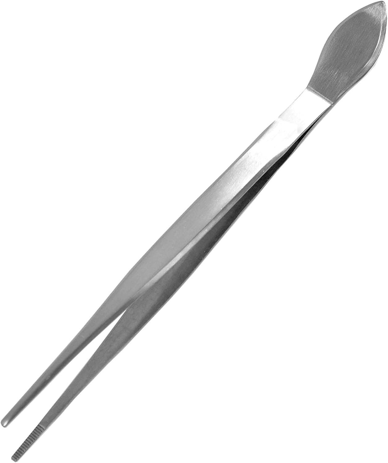 KAKURI Bonsai Tweezers Straight Serrated Tips with Spatula 8.8 inch - Made in Japan - Japanese Stainless Steel