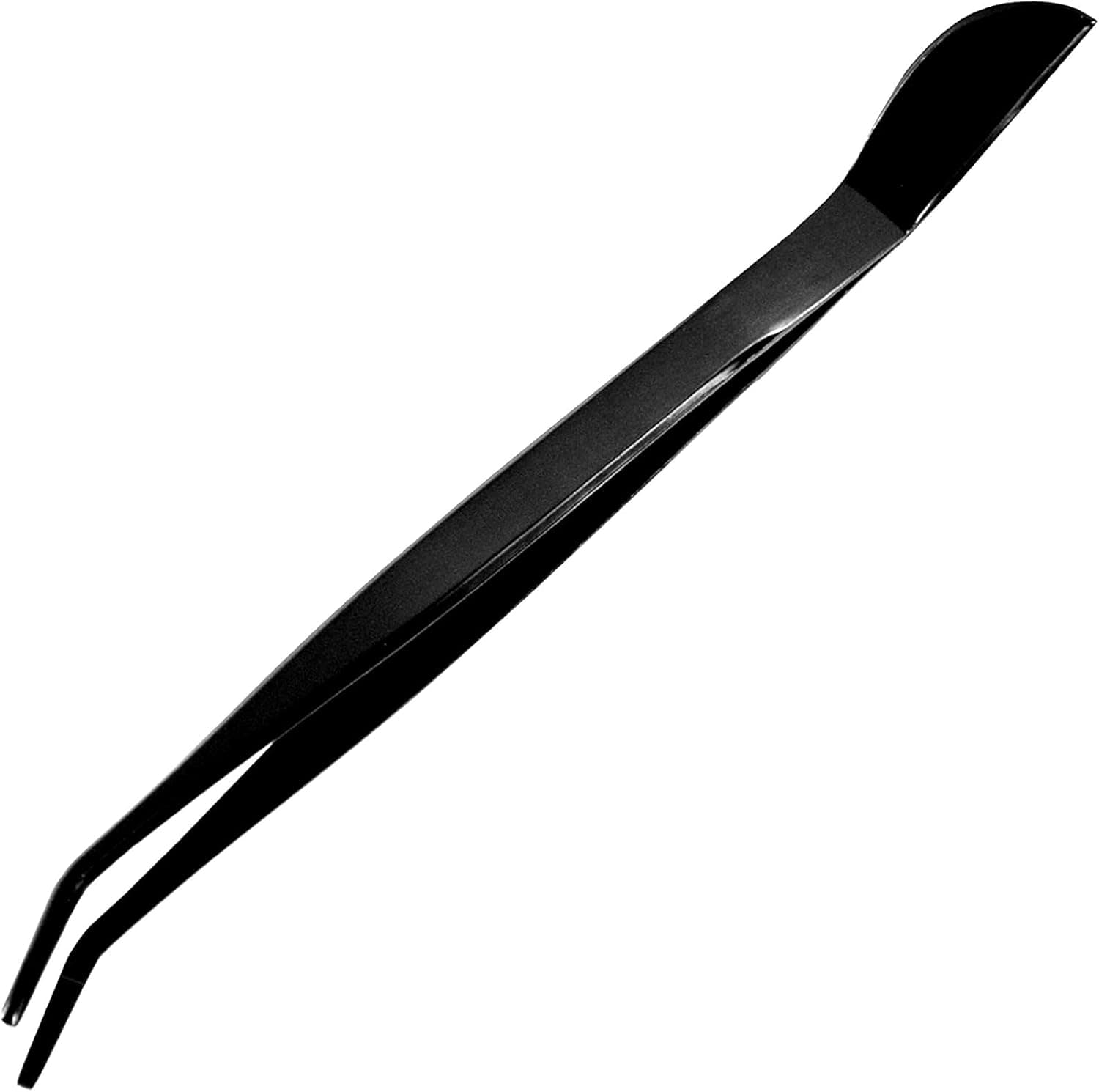 KAKURI Bonsai Tweezers Curved Serrated Tips with Spatula 8.8 inch - Made in Japan - Black Coated Japanese Stainless Steel