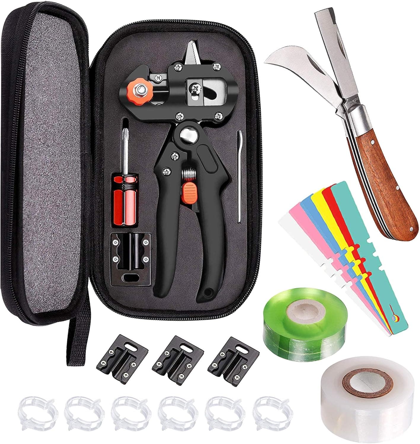 PUELDU Professional Grafting Tool Kit - 3-in-1 Pruner with SK5 Blades, Grafting Knife, Tapes, Labels and Clips