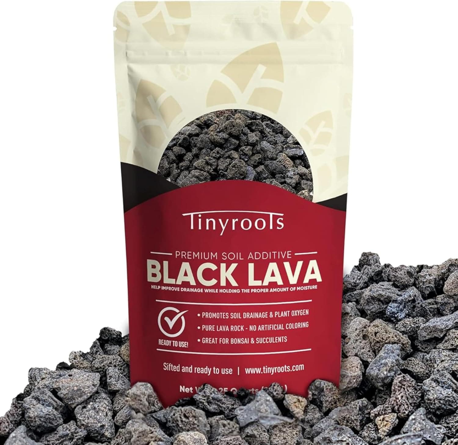 Tinyroots Black Lava Rock for Plants, 2.25 Quarts, Premium Sifted Bonsai and Cactus Soil Aggregate, 1/8 to 1/4 Inch Particle Size