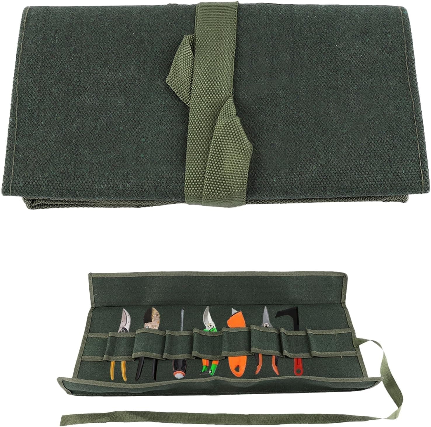Tool Roll Up Pouch Heavy Duty Canvas Roll-up Bonsai Tool Storage Bag with 10 Pockets Organizer