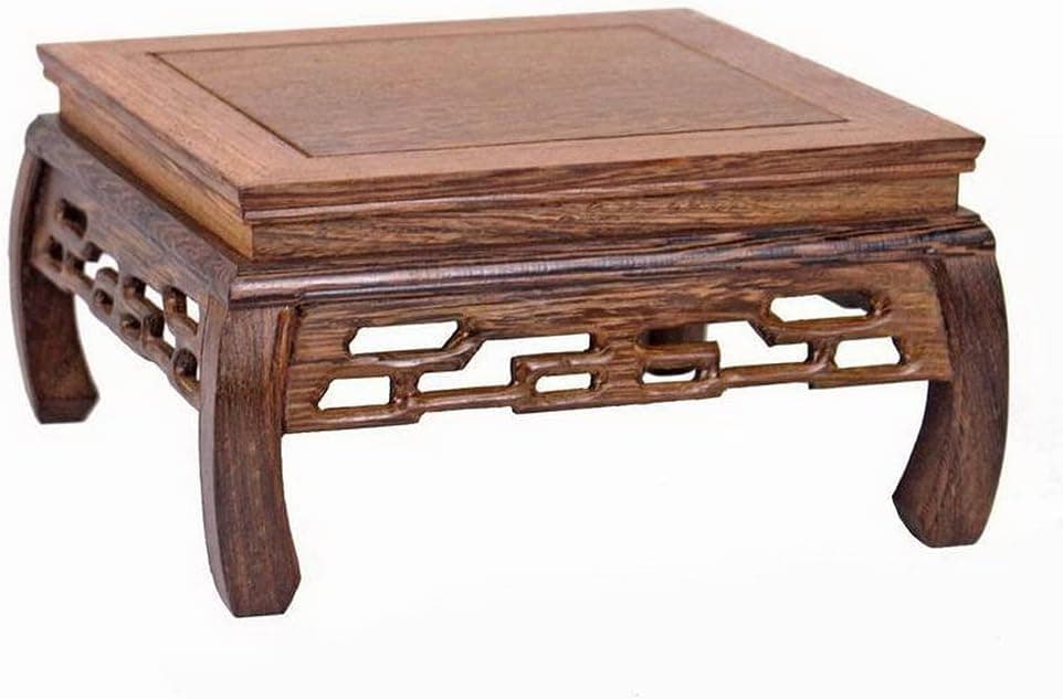 GOLDY and WENDY Oriental Furniture Rosewood Solid Wood Pedestal Square Carved Wooden Display Stand Bonsai Base