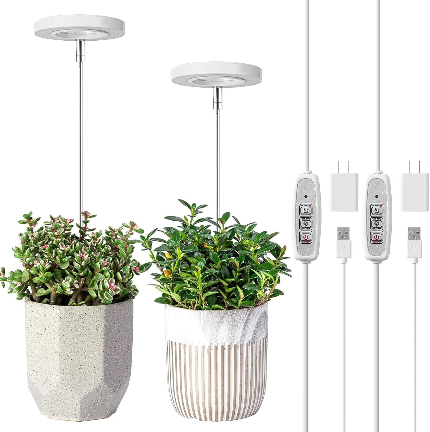 LORDEM Grow Light, Full Spectrum LED Plant Light, Height Adjustable, Auto Timer 4/8/12H, 2 Packs
