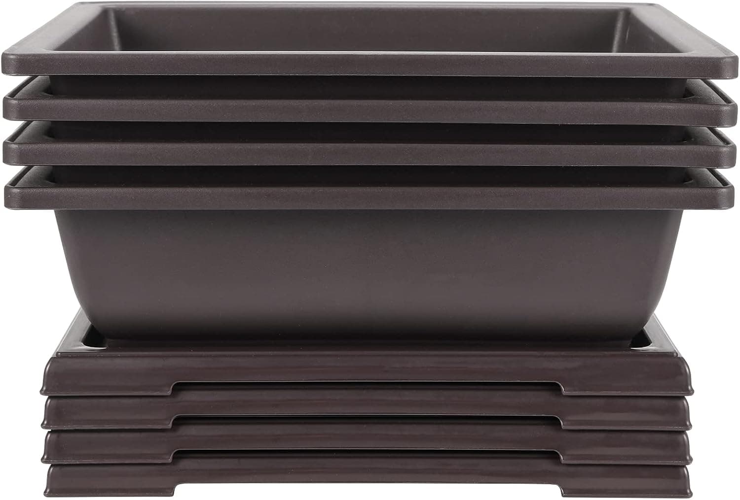 JEUIHAU 4 Pack 11 Inches Plastic Bonsai Training Pots with Humidity Trays, Rectangular Bonsai Planter