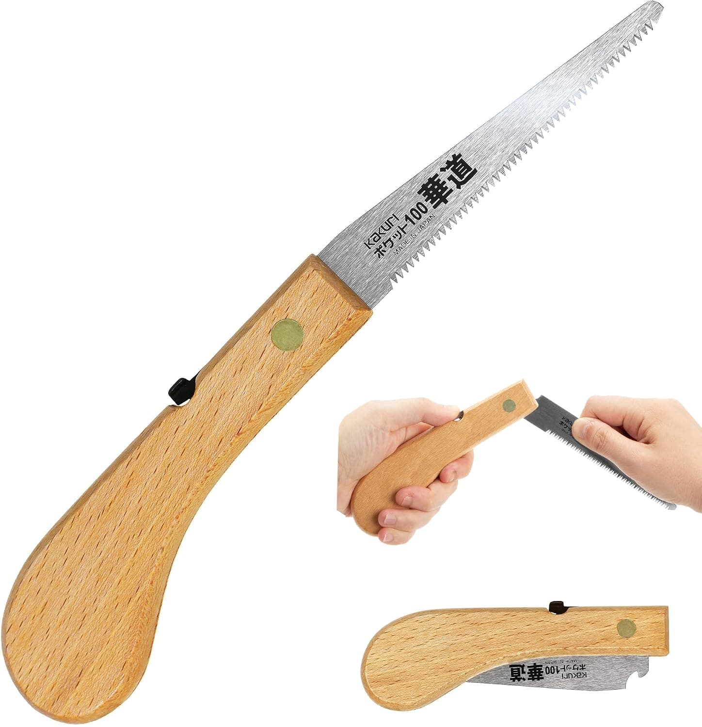 KAKURI Bonsai Saw Folding 4 inch for Bonsai and Ikebana Cutting, Japanese Pull Saw Razor Sharp Steel Blade, Foldable Wood Handle, Made in JAPAN
