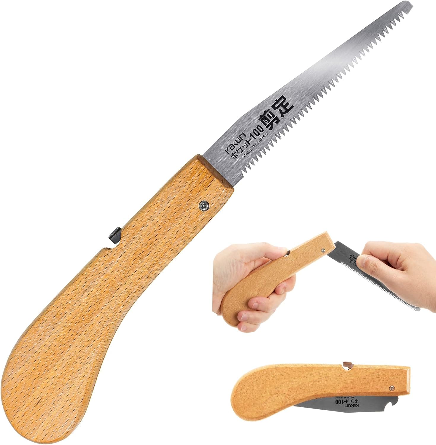 KAKURI Pruning Saw Folding 4 inch for Garden, Camp, Bushcraft, Japanese Pull Saw Razor Sharp Steel Blade, Mini Pocket Hand Saw, Made in JAPAN