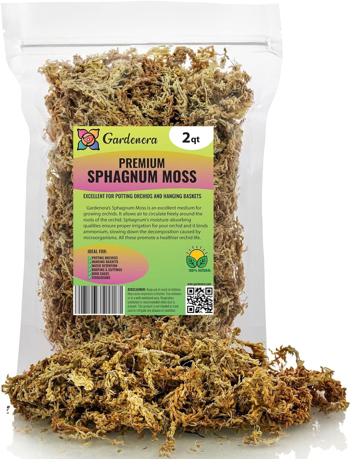 Gardenera Premium New Zealand Sphagnum Moss - Organic Hand Mixed Long Fibered Orchid Moss, 2 Quart