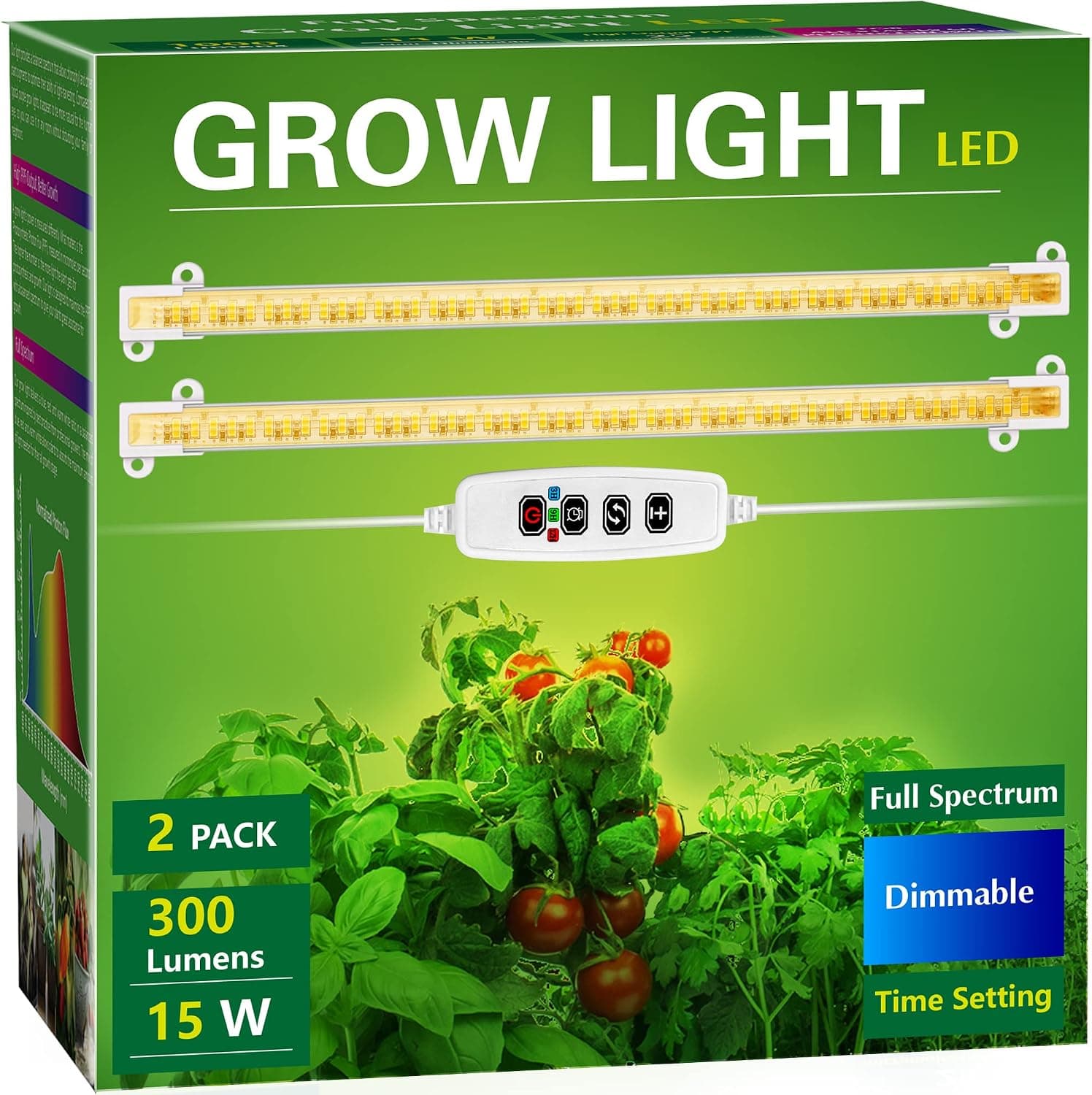 Briignite Grow Light Strip, Full Spectrum 15W LED with Auto On/Off Timing, 10 Dimmable Levels, 2 Bar