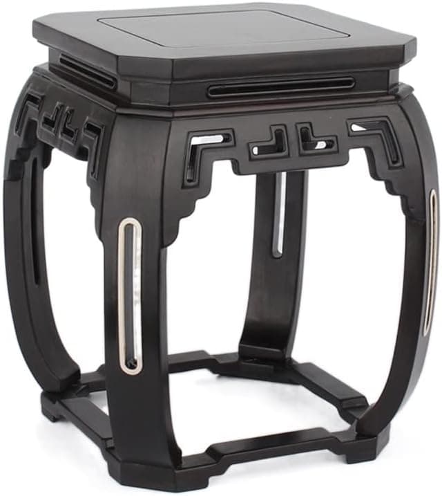 Bonsai Display Stand Bonsai Base, Home Square Wooden Display Stand with Carving Ornaments, High-Footed Vase Base