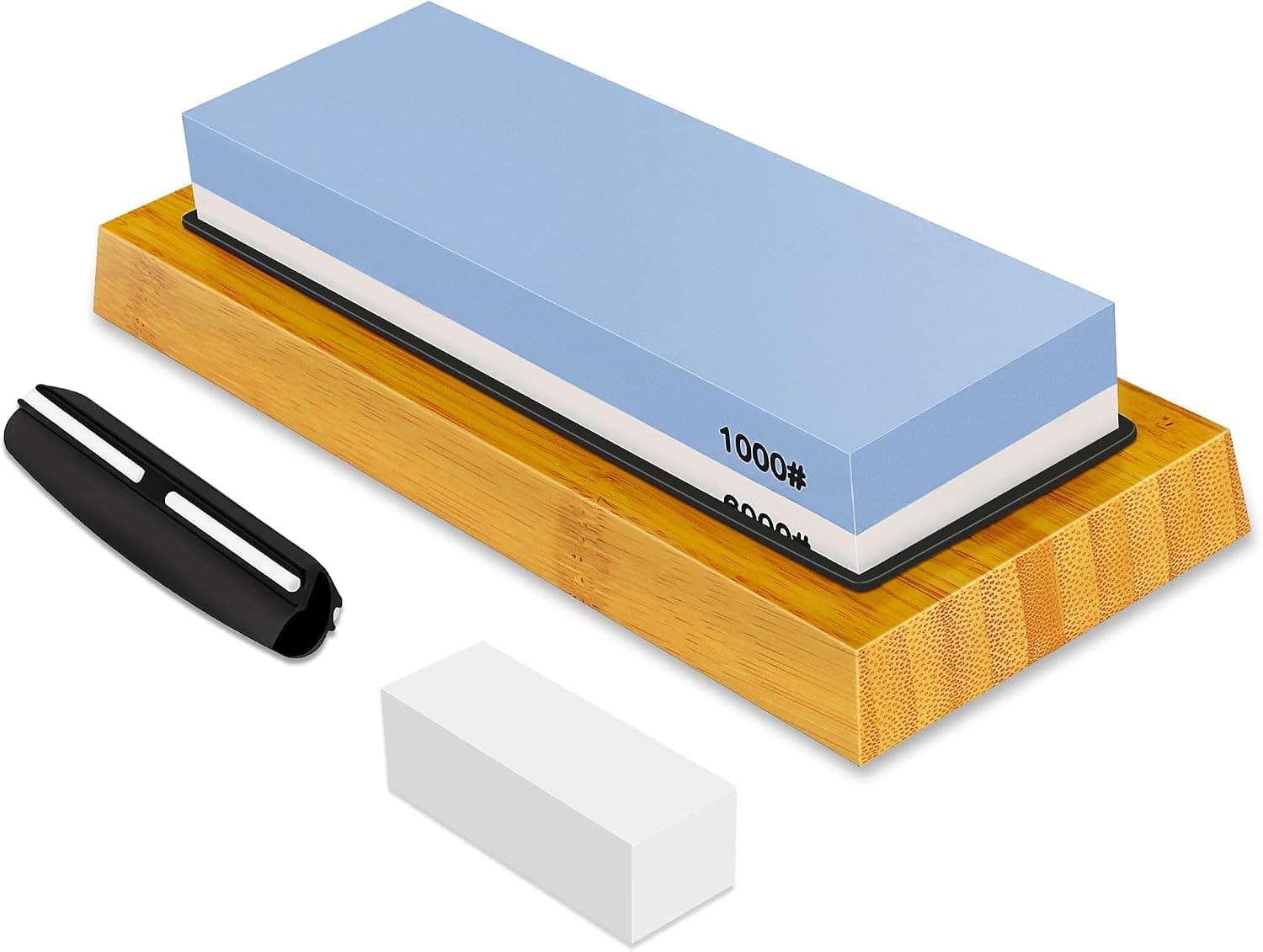 Premium Whetstone Knife Sharpening Stone Kit 2 Side Grit 1000/6000 with Bamboo Base and Angle Guide