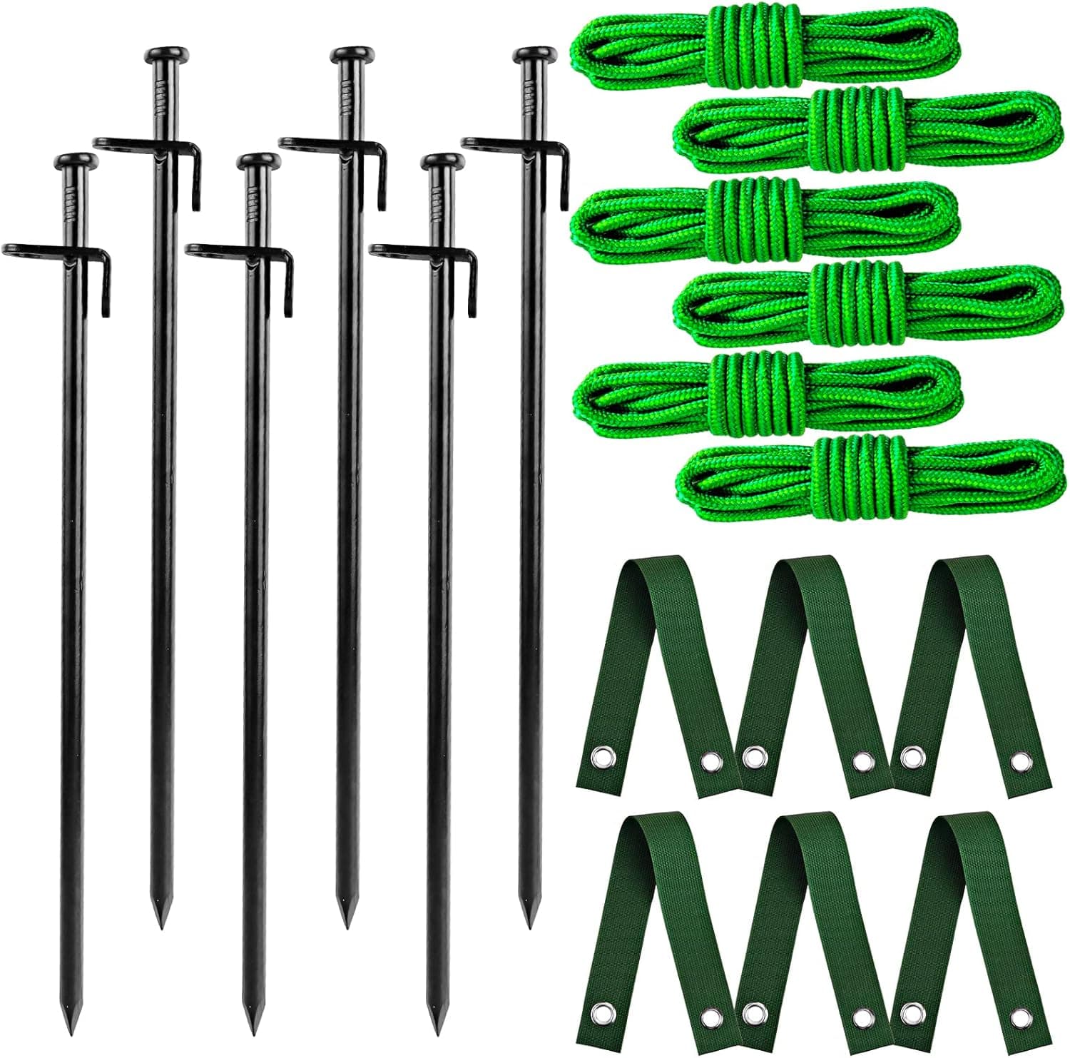 Guyuewey Heavy Duty Tree Stake Kit - Tree Stakes and Straps for Straightening Young Trees, 6pcs Metal Stakes, 6pcs Rope for Anchoring