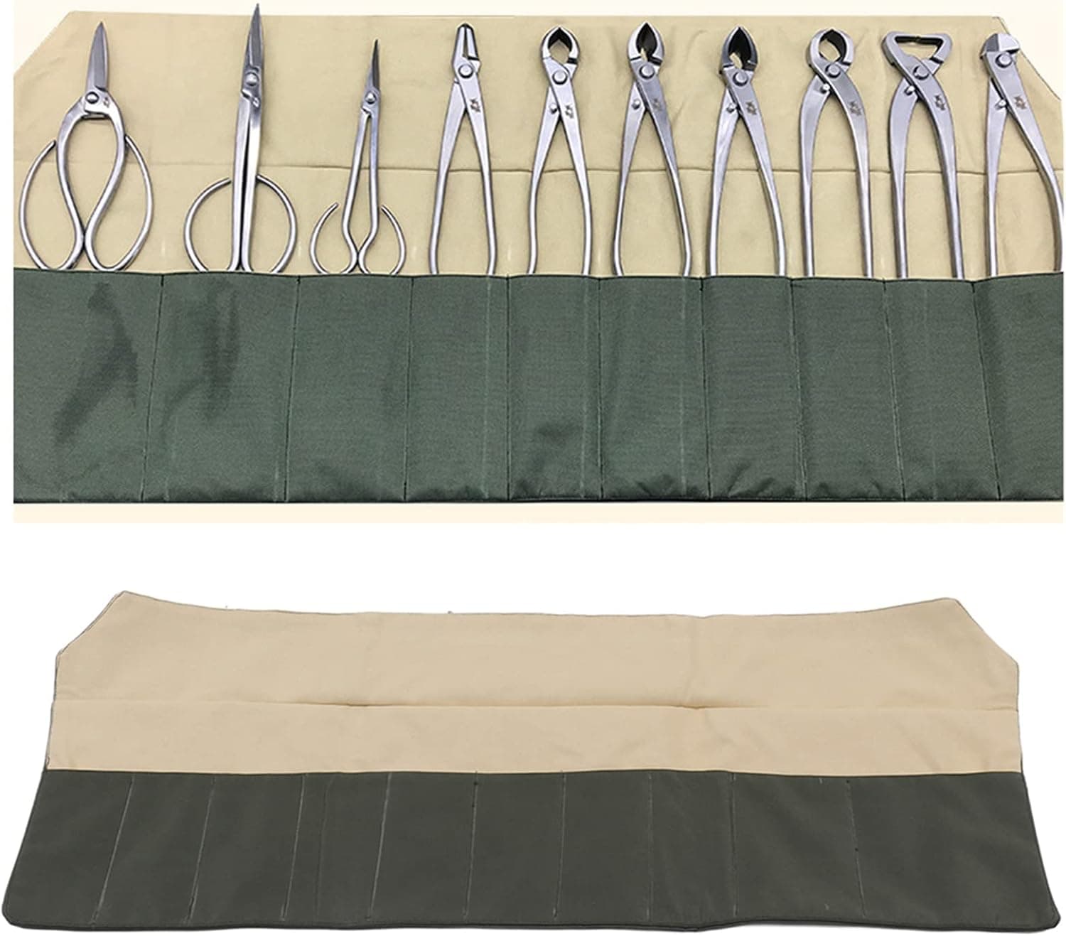 Tyenaza Bonsai Tool Roll 10-Pocket Waterproof Canvas Bonsai Tool Case Heavy Duty Storage Bag