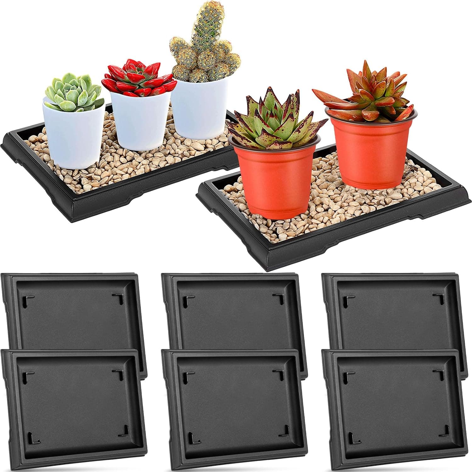 Pinkunn 2 Pcs Bonsai Humidity Tray Rectangular Drip Tray Plastic Plant Water Catcher Saucers, 7.8 x 5.5 Inch