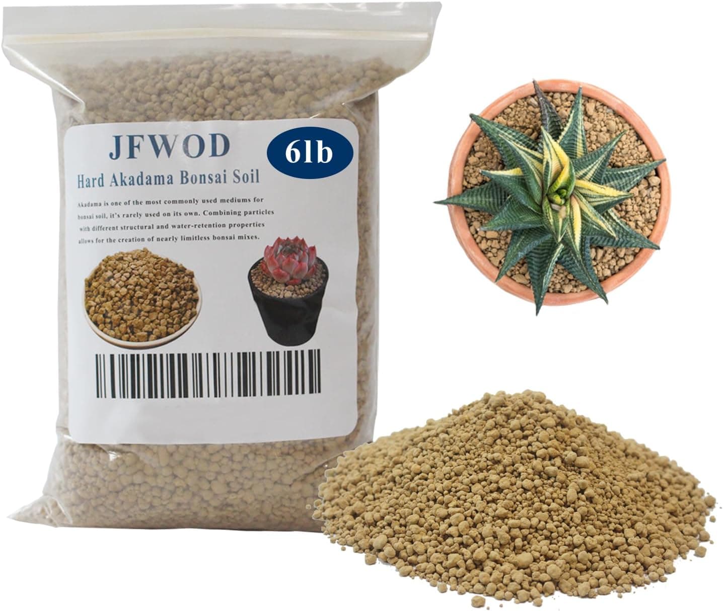 JFWOD 6lb Hard Akadama Bonsai Soil 3-6mm Small Grain for Cactus, Succulents, Bonsai Plants Soil Amendment