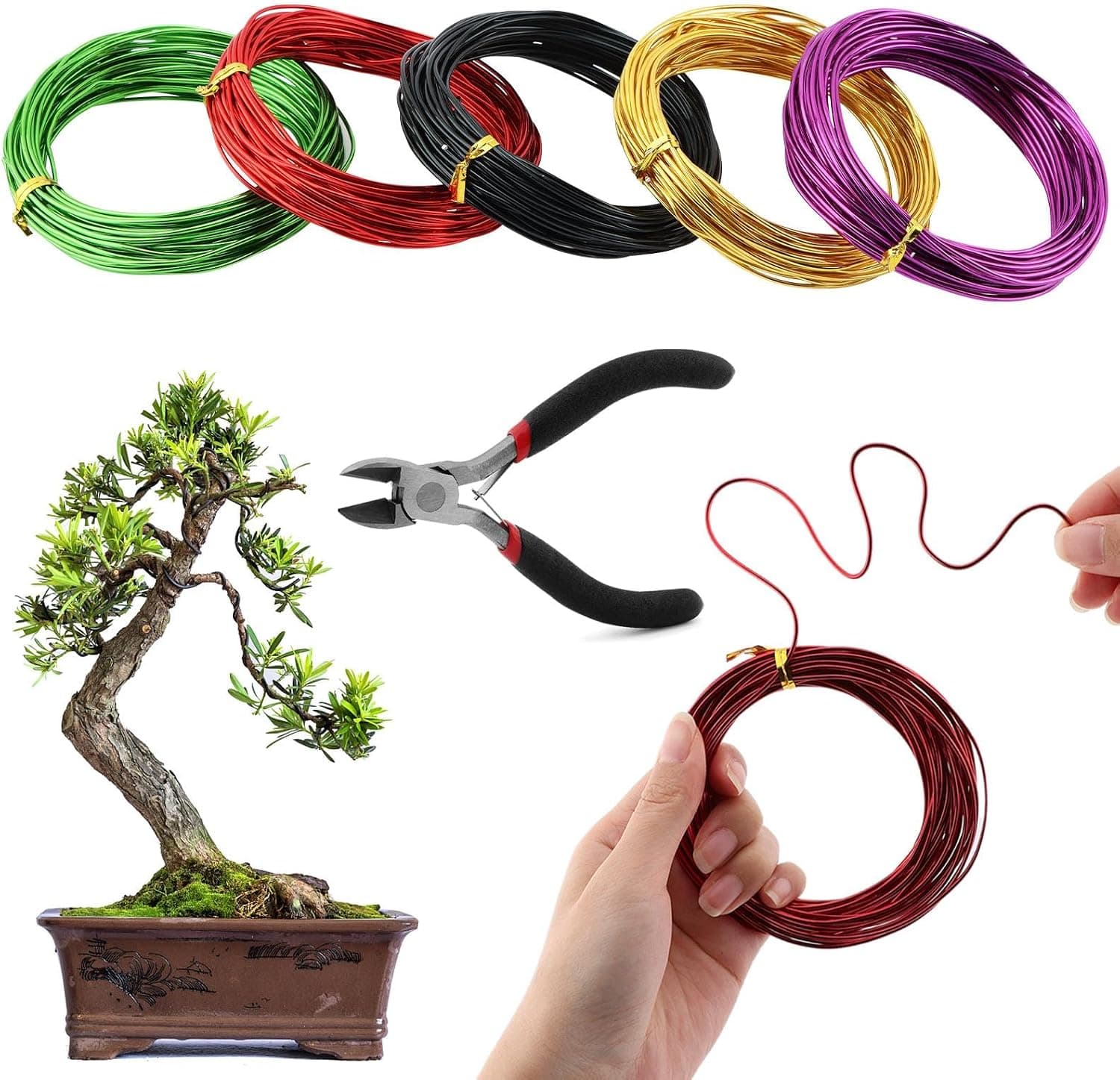 Tree Training Wire Kit 5 Rolls 164ft Bonsai Training Wires with Wire-Cutter Aluminum Bonsai Tool Kit